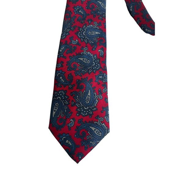 BURT PULTIZER Men's Vintage Blue Red Paisley Silk Tie - Picture 2 of 5